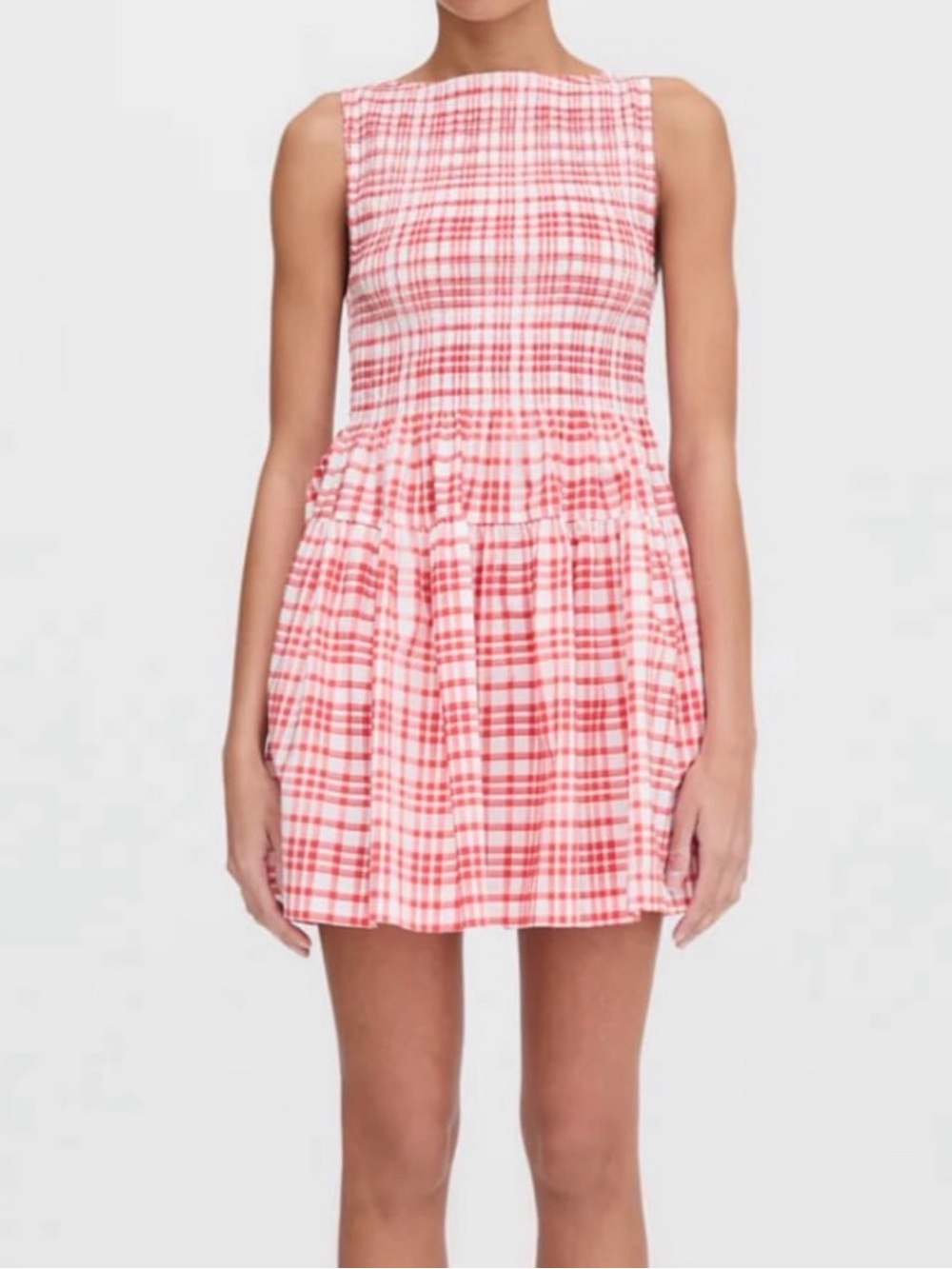 Hill House Red Plaid Sleeveless Mini Dress